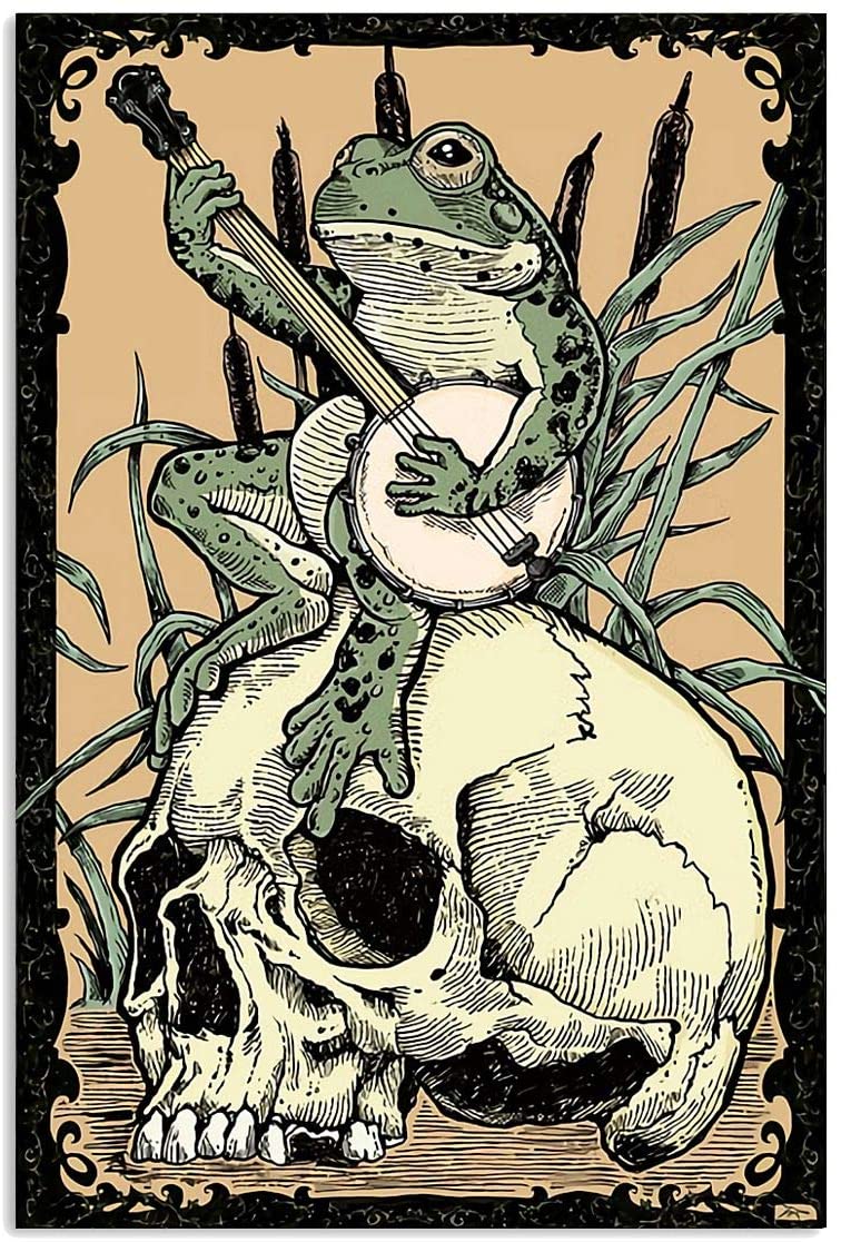 Banjo Victorian Frog With Banjoist Skull Scary Funny Playing Banjo Wall Art Hanging Poster Painting Watercolor Living Classroom Home Decor No Frame Banjo Poster