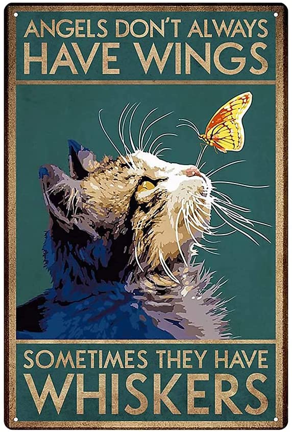 Cat Wall Art Vintage Retro Plaque Poster Metal Tin Signs Of Cat Style For Coffee Bar Pub Beer Home Room Office Classroom Funny Cat Lovers Gifts Wall Art Iron Posters Decor 8X12 Inch