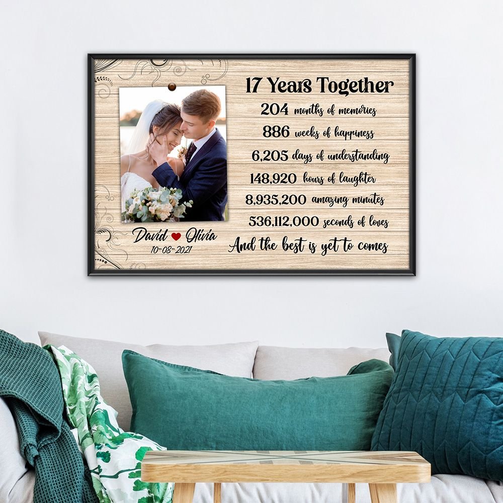 Personalized Names & Date 17Th  Wedding Anniversary Gifts Poster For Couple, Husband & Wife, Her, Him